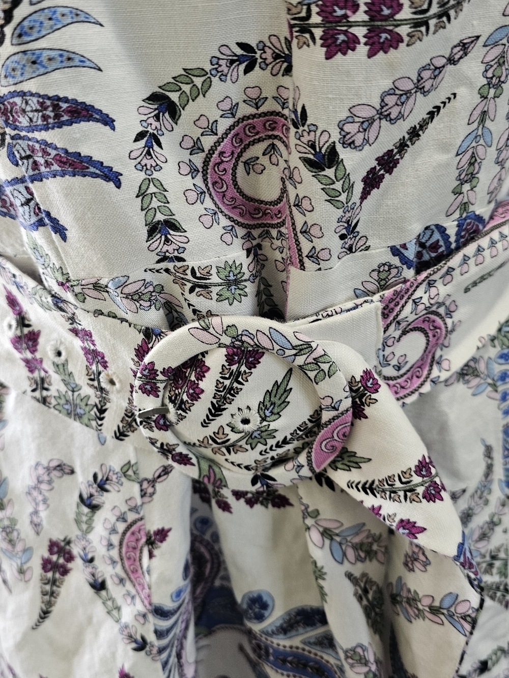 LOFT White Paisley Tie-Waist Linen Blend Mini Dress Size 2{Bx19} - Picture 8 of 15